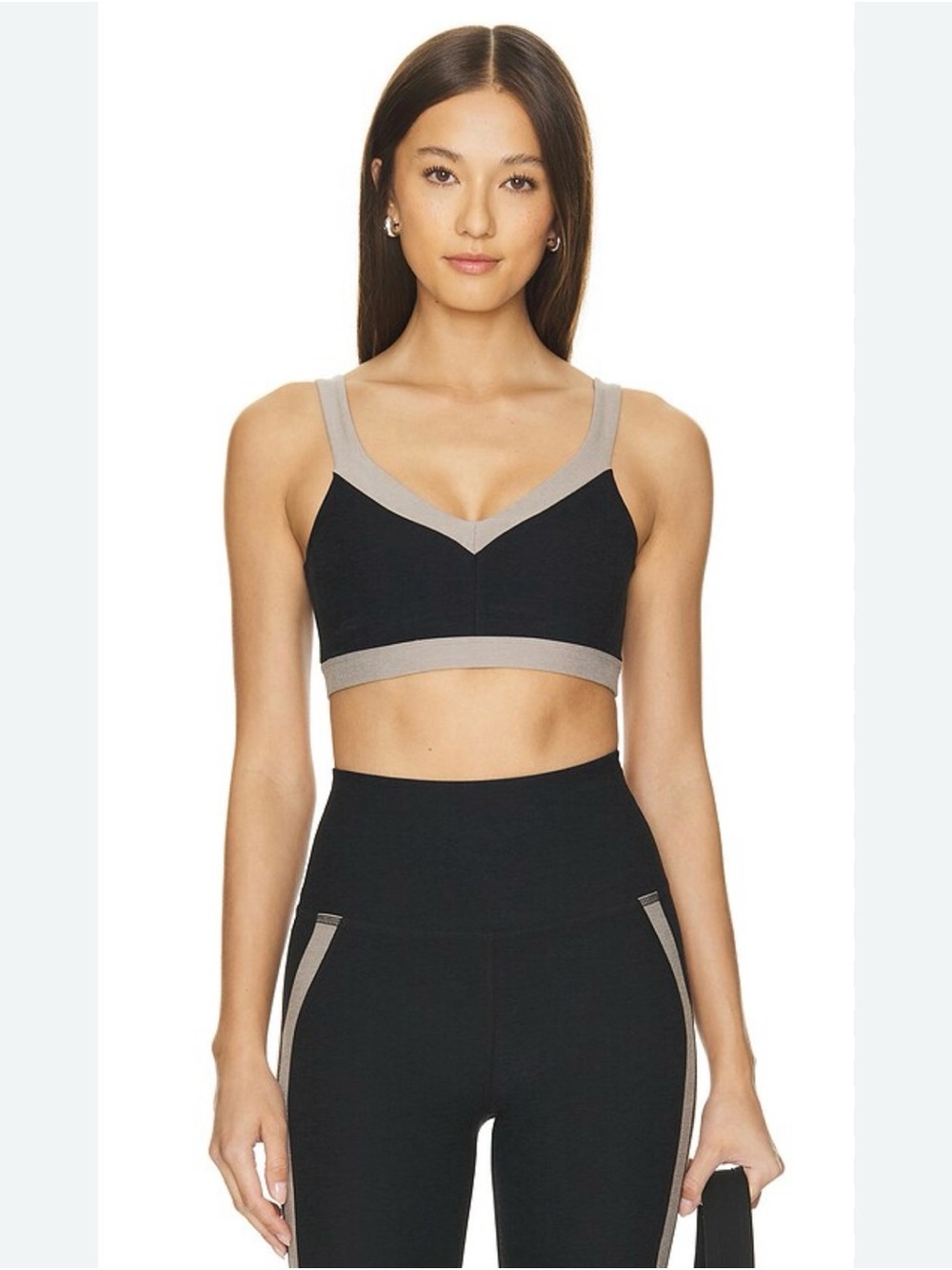 NWOT - Beyond Yoga Black Sports Bra with Gray Contrast Trim